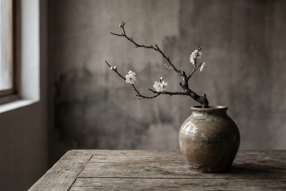 糖心Vlog侘寂美学 - 白梅枝与陶器的静物之美 - utvkkee.cn